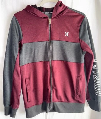 Moletom com capuz Hurley Boys XL 13–15 anos marrom cinza com zíper logotipo manga - Imagem 1 de 4
