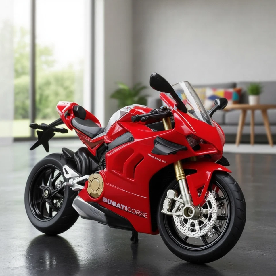 1:12 Ducati Panigale V4S Aleación Diecast Moto Modelo Rojo con Sonido y Luz Foto 1 de 4