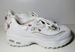 Sneakers Skechers D'Lites Bright Blossoms taglia 10 bianche ricamate floreali come nuove - Foto 1 di 11