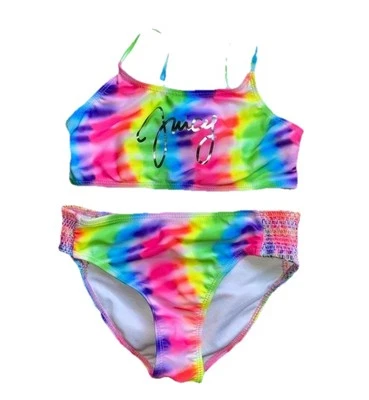 Juicy Couture 2-Piece Swimsuit Girls Size 8 Glam Colorful Rainbow Tie Dye - Image 1 of 4