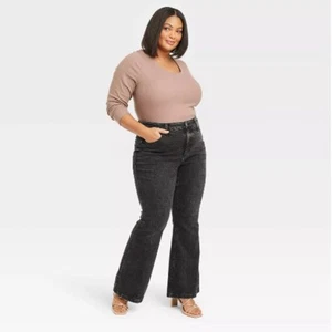 High-Rise Fitted Hip/Thigh Jeans Women's Sz 20 Black Wash Ava & Viv New - Picture 1 of 8