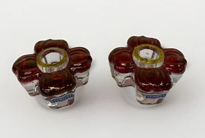 Pair Of Vintage Fostoria Colony Cranberry & Gold Dogwood Pattern Candle Holders - Picture 1 of 20