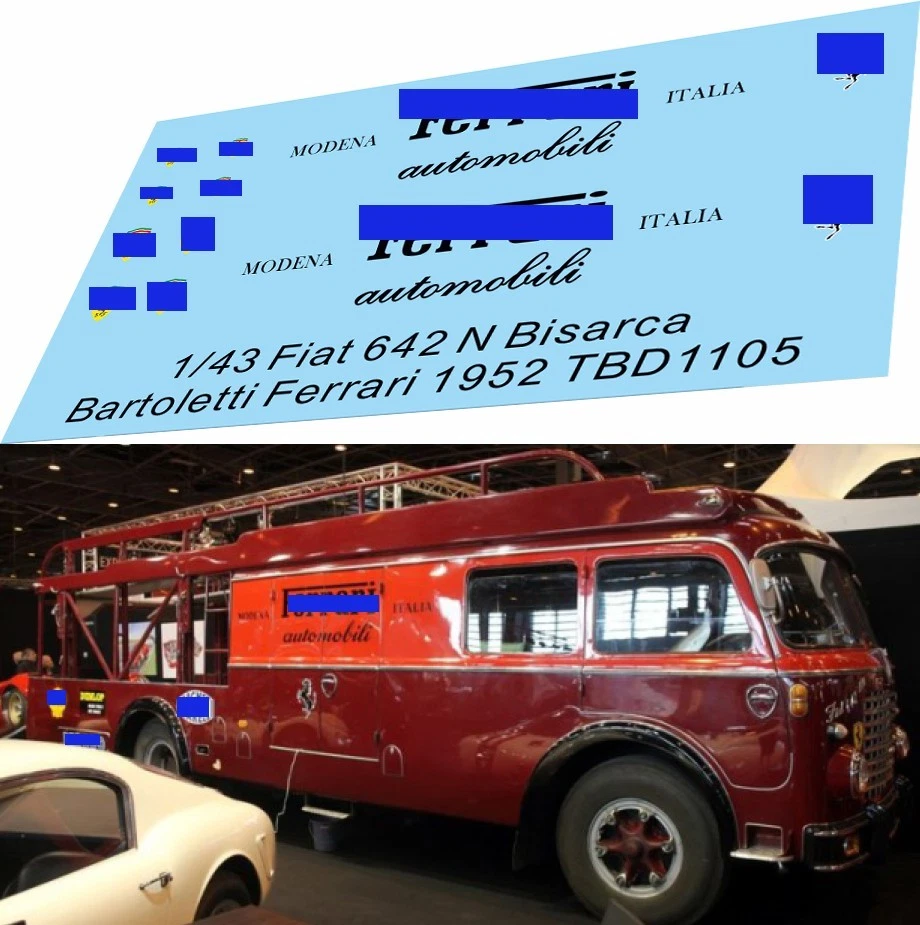 1/43 Decals per Fiat 642 N Bisarca Bartoletti Ferrari 1952 TBD1105 - Image 1 of 1