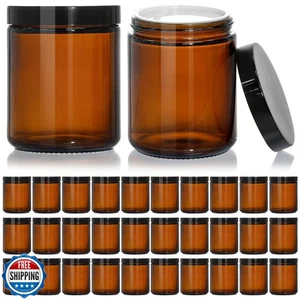 KEYWING 30Pack Amber Glass Jars with Black Lids, 8 oz Empty Cosmetic Jars wit - Picture 1 of 5