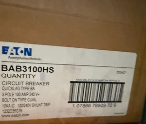 INTERRUPTOR EATON BAB3100HS 3 POLOS 100A 240V DERIVACIÓN ATORNILLADA NUEVO LISTO PARA ENVIAR - Imagen 1 de 1