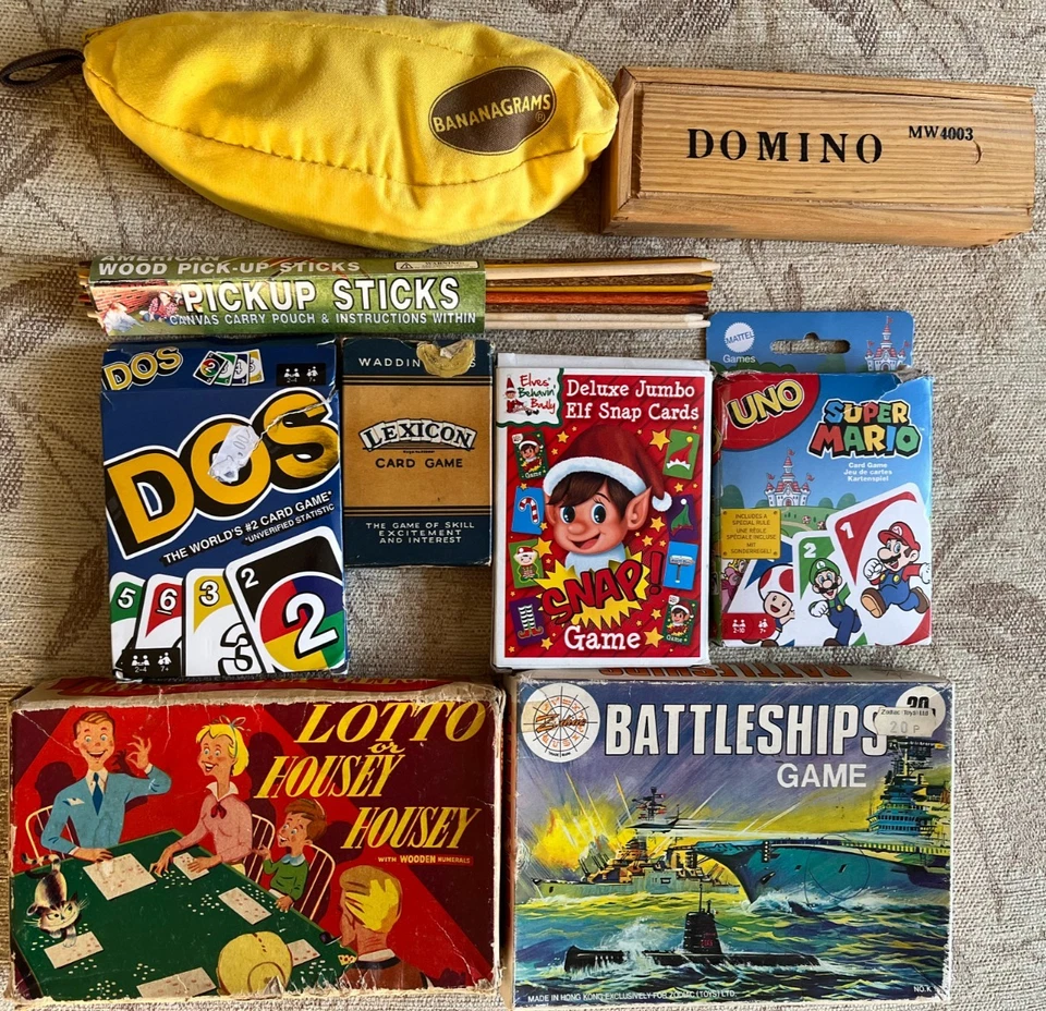 Bundle x9 Vintage & Modern Board Games, Dominoes Word Card Games, Pick up sticks - Image 1 of 1