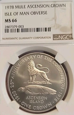 Ascension Island 1978 Error Mule Crown Isle of Man/Ascension NGC 66PQ LV - Image 1 of 4