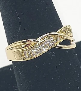 Sterling Silber plattiert goldfarben geflochten Band mit Zirkonia Steinen Gr.9 - Bild 1 von 3