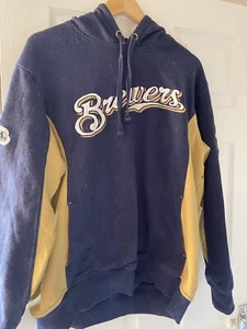 Majestic Milwaukee Brewers Blue And Gold Hoodie L Very Good USA American Sports - Picture 1 of 6