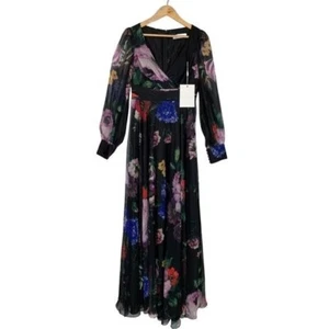 Mac Duggal Womens Long Sleeve V neck Floral Print Maxi Dress Size 6 NWT - Picture 1 of 10