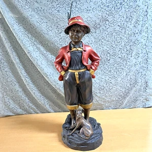 Statuina in bronzo policromo ragazzo e cane statua ragazzo bronzo vintage 30'' - Foto 1 di 8