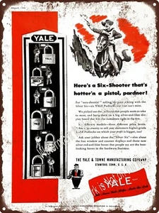 1948 YALE & TOWNE PADLOCK MFG CO SILVER SIX Metal Sign 9x12" A364 - Picture 1 of 1