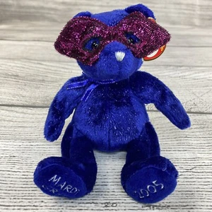 Beanie Babies Originale TY Martedì Grasso 2005 Piccolo Orsacchiotto Blu Festa con Maschera - Foto 1 di 10