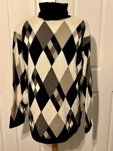 Vintage 1980s/90s Lord & Taylor 100% Cashmere Argyle Turtleneck Sweater Sz L - Picture 1 of 4