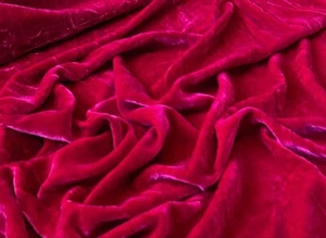 Pinkish Red Silk Velvet Fabric by the Yard, 1/2 Yard and 1/4 Yard, 45" Wide - Picture 1 of 3