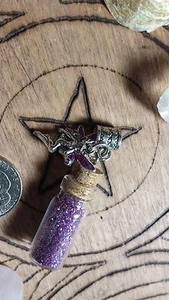 Fairy Pixie Purple Dust Bottle Glass Tinkerbell Charm Pendant - Picture 1 of 4