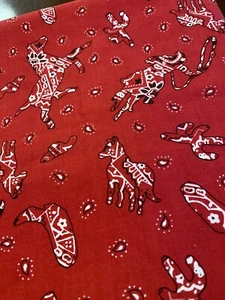 Red Western Bandana Cotton Quilt Fabric Cowboy Boots Horses Lasso Cactus 38 x 56 - Picture 1 of 6