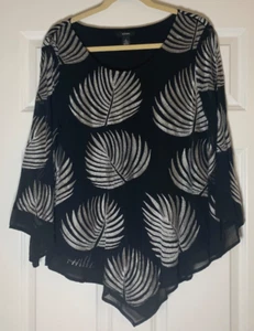ALFANI Blouse Asymmetric Top Palm Leaf Shirt Lined Black White Size L - Picture 1 of 7