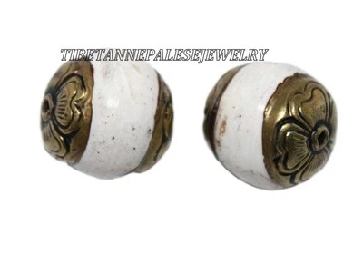 Nepal beads 2 Nepalese Beads Tibetan beads handmade brass conch shell beads BA25 - Image 1 of 2