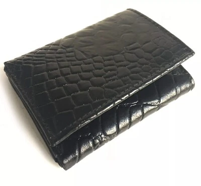 Cartera de cuero de cocodrilo negro para hombre triple solapa central porta tarjetas de crédito Foto 1 de 4