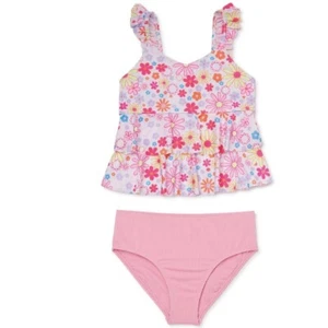 Wonder Nation Girls Floral Ruffle Tankini Swimsuit with UPF 50+ XXL 18 Mid Rise - Picture 1 of 4