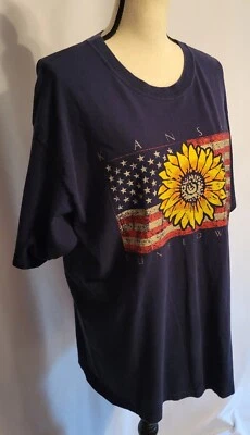 Camiseta Americana Vintage Años 90 Kansas Girasol Bandera EE. UU. Azul XL 100% Algodón Foto 1 de 4