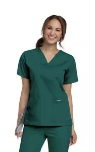 Landau Women's V-Neck Tunic Scrub Top - 8219 Hunter Green Classic Fit LARGE - Picture 1 of 1