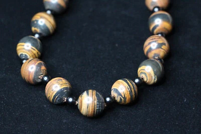 Petrified Wood Natural Brown Gemstone 18" Hand Tied Silk Knotted Necklace 18mm - Image 1 of 4