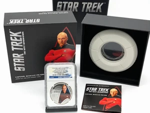 2015 Tuvalu Star Trek Captain JeanLuc Picard 1oz Silver Proof Coin NGC 70 ER OGP - Picture 1 of 11