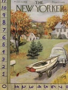 1958 NEW YORKER VINTAGE COVER GETZ SAIL BOAT WATERCRAFT OUTDOOR SPORT NYI27 - Picture 1 of 1