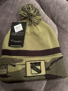 New York Rangers NHL Fanatics Pom Knit Beanie Hat Veterans Day Service Military - Picture 1 of 6
