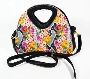 Eve Vieta Black/Floral Camellia Top Handle Satchel Purse Handbag Strap - Picture 1 of 4
