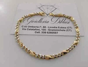 18K YELLOW WHITE GOLD BRACELET 4mm ALTERNATE 3+1 OVAL DOUBLE ROUNDED LINK 8.5" - Picture 1 of 9