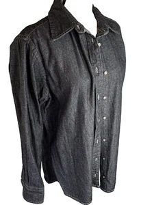 Harriton Ladies Sturdy Med-LG Black Denim 100% Cotton Button Up Work Shirt Top - Picture 1 of 11