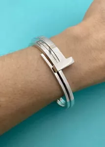 Tiffany & Co Sterling Silver Diamond T Square Wrap Bangle Bracelet. Retired - Picture 1 of 24