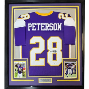 Framed Autographed/Signed Adrian Peterson 33x42 Minnesota Purple Jersey BAS COA - Picture 1 of 2