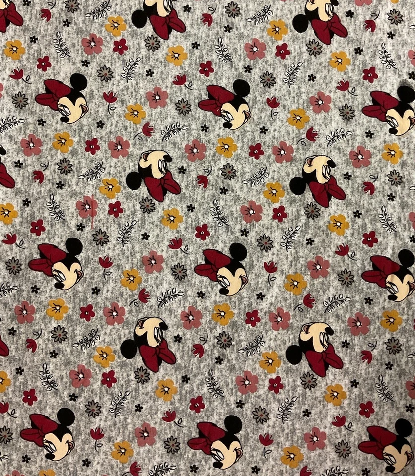 2/3 Yard Gray Fabric With Minnie Mouse- Knit - Image 1 of 1