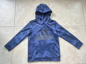 ADIDAS 3-Stripes Graphic Blue Camo Fleece Lined Hooded Sweatshirt/Hoodie Boy's 7 - Picture 1 of 3