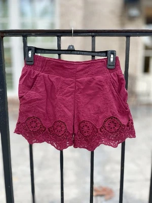 Berry Red Lace Fall Shorts Women’s XS With Pockets - Image 1 of 3