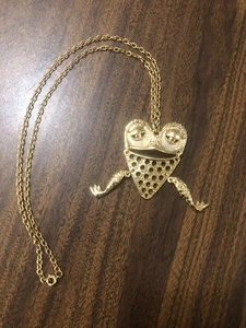 Vintage 1970er große goldfarbene Frosch Gelenk 24" Halskette tanzende bewegliche Beine - Bild 1 von 8