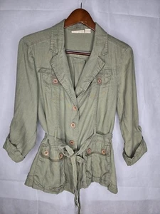 DKNY Jacke Drab Olivgrün 100% Leichtes Leinen Gürtel 3/4 Arm XL - Bild 1 von 21