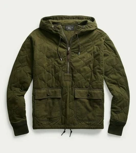 Sudadera con Capucha RRL Ralph Lauren Verde Oliva Acolchada Algodón 1/2 Cremallera Popover Para Hombres M Mediana - Imagen 1 de 4