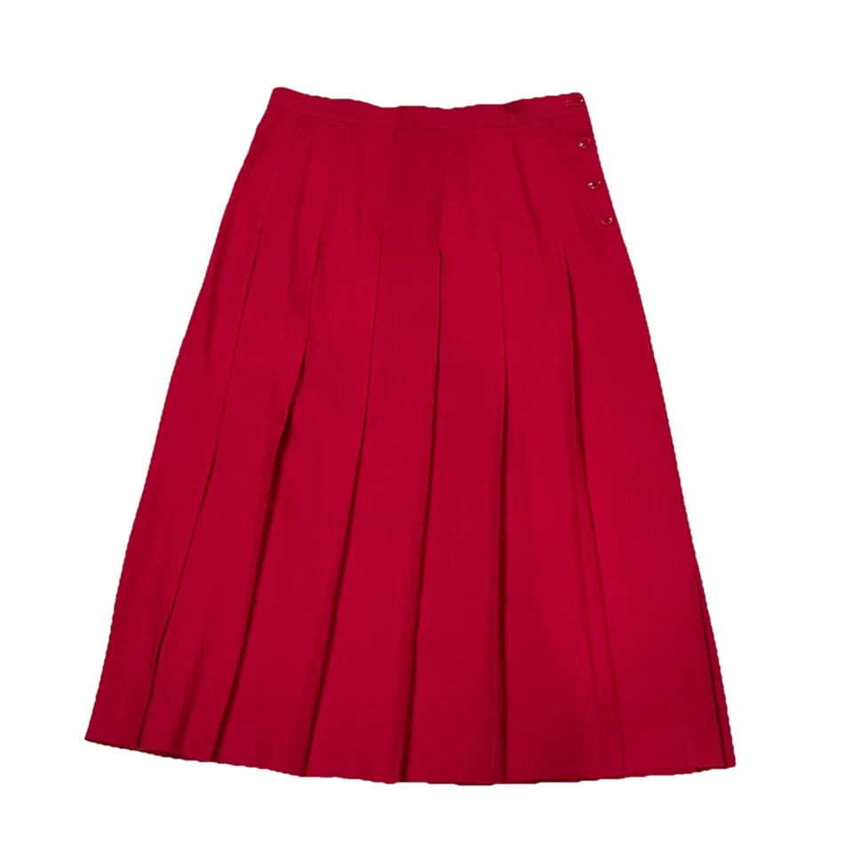 Falda midi plisada de mezcla de lana de frijol LL de colección talla 16 botones laterales rojos pesados EE. UU. Foto 1 de 4