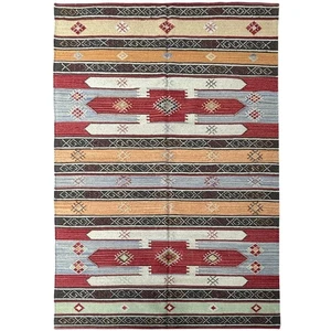 Geometric Wool Cotton 5x7 Flatweave Handmade Area Rug, Bedroom Living Floor Rug - Picture 1 of 5