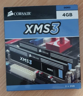 Corsair 4GB DDR3 RAM XMS3 (2x 2GB) 12800 1600Mhz CL9 Desktop 240 Pin Memory - Image 1 of 4