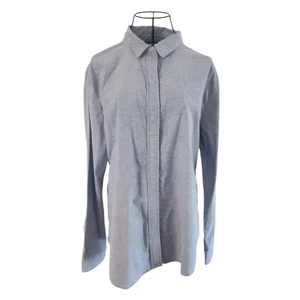 LULULEMON Women Get Away Snap Up Blouse Sz 10 Collared Blue Cotton Blend Long - Picture 1 of 12