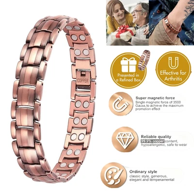 Copper Magnetic Bracelet Energy Healing Therapy Arthritis Pain Relief Men Women - Image 1 of 4