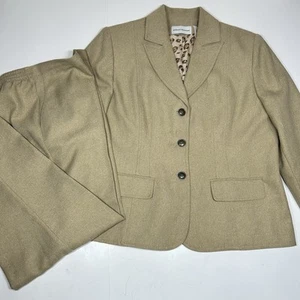 Alfred Dunner 2pc Jacket & Pant Suit Set Womens Tan Sz 14 Elastic Waist Pants 12 - Picture 1 of 12