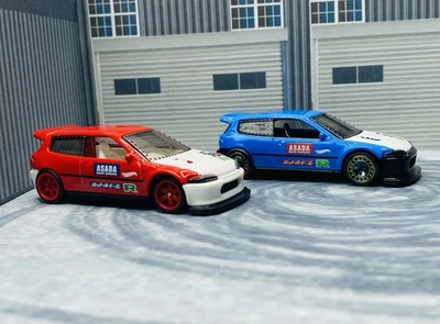 2 ruedas intercambiadas Hot Wheels J-Imports Honda Civic Custom 1:64 diorama diecast Foto 1 de 4