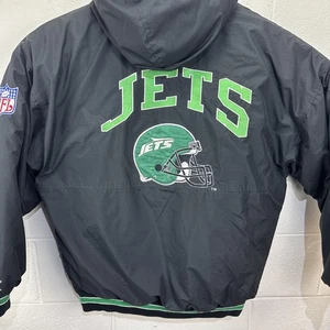 Vintage Starter NFL New York Jets Puffer Jacket Full Zip Black Green XL - Bild 1 von 23